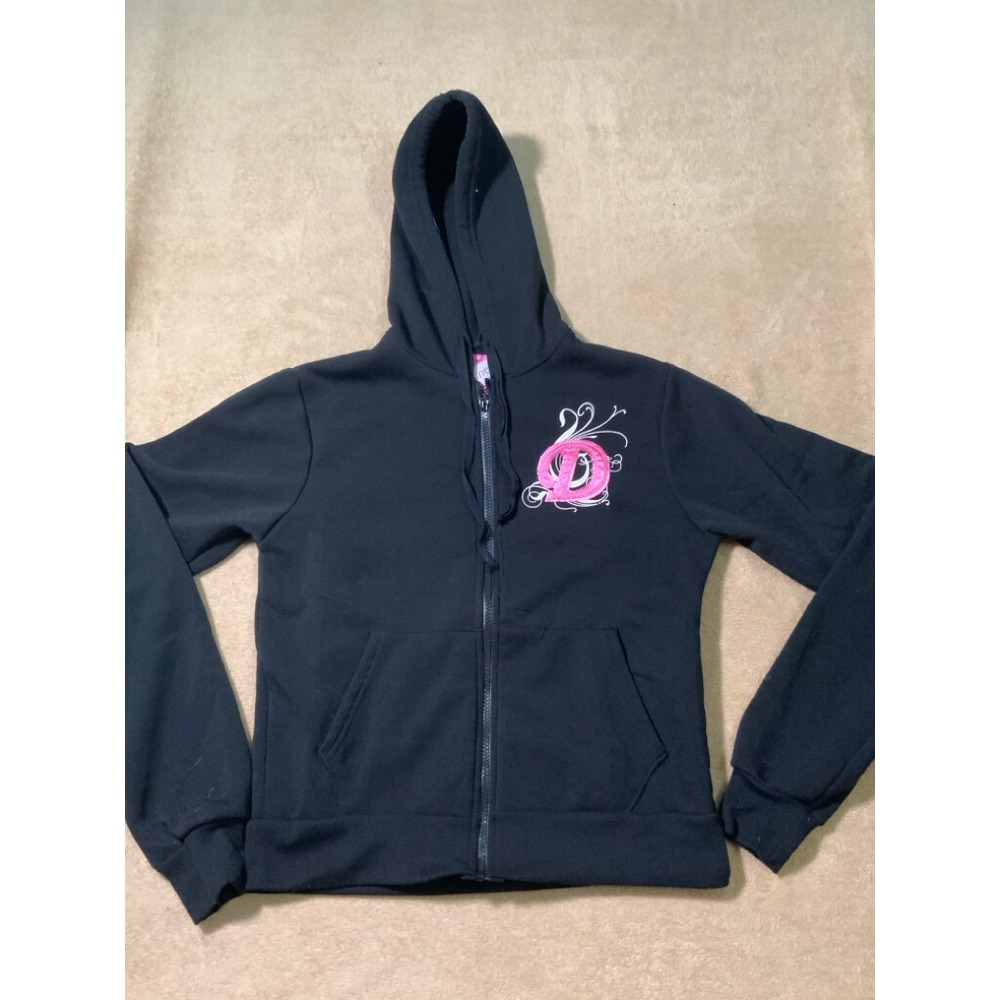 Danesi Jeans Women Small Black Pink Embroidered "D" Full Zip Hood Pockets Jacket